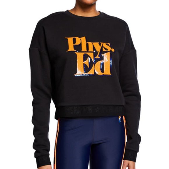 PE Nation Feature Sequinned Graphic Cropped Sweatshirt - Picture 7 of 8